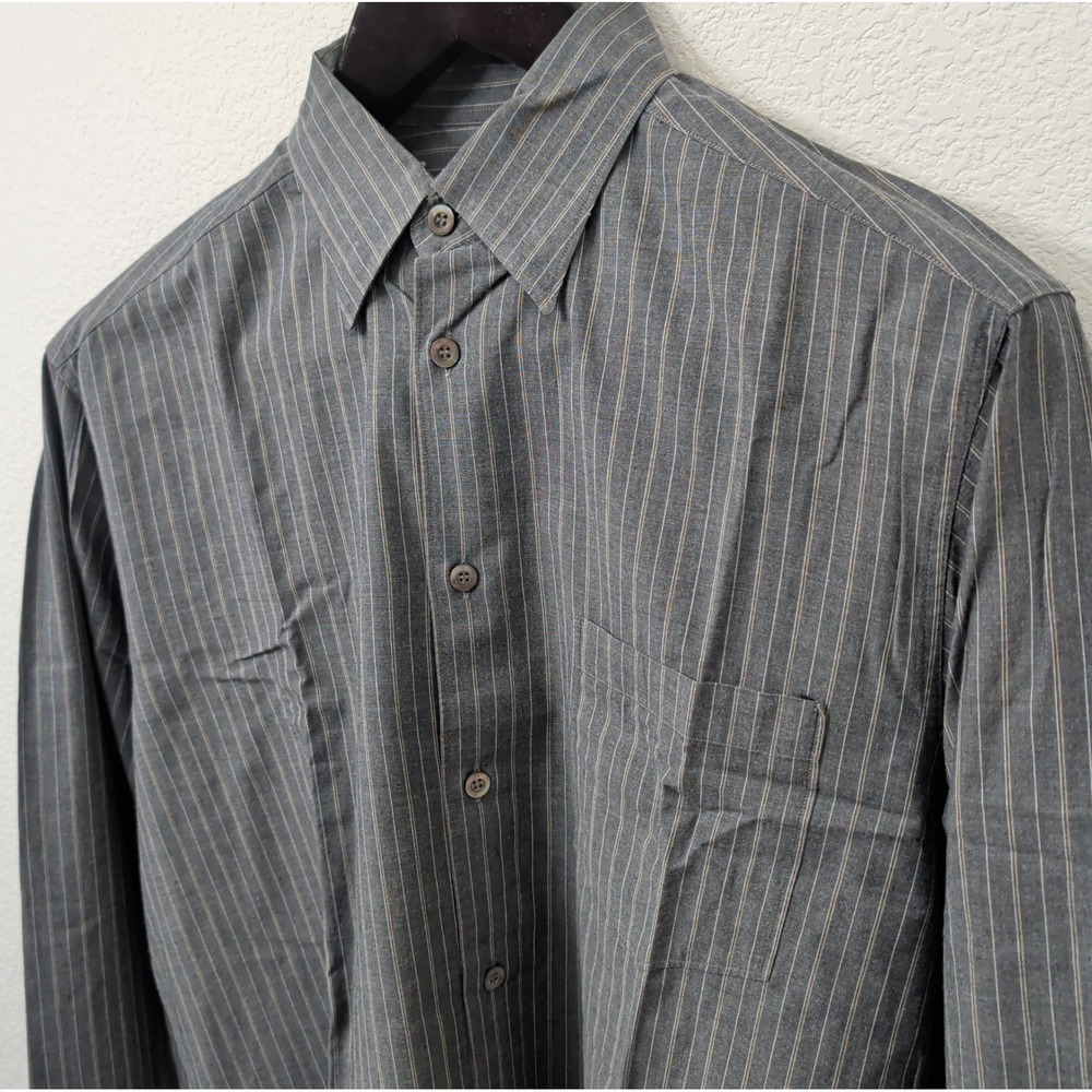 Ermenegildo Zegna Mens Gray Pinstripe Dress Shirt L Stretch Cotton Italy LS